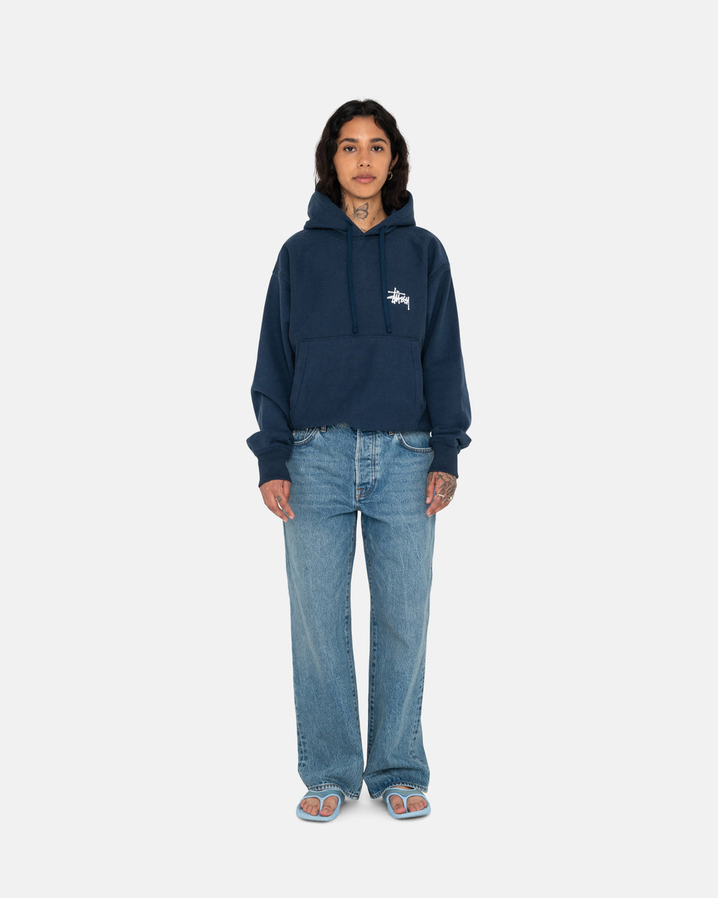 Stussy Basic Stüssy Felpa con Cappuccio Blu Marino | 162WQPITZ