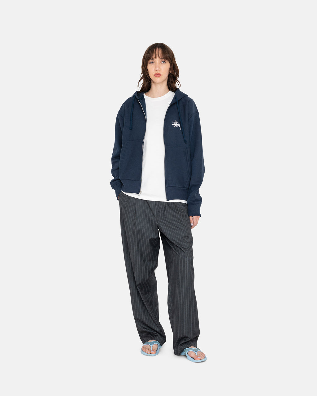 Stussy Basic Zip Felpa con Cappuccio Blu Marino | 193DYSLQM