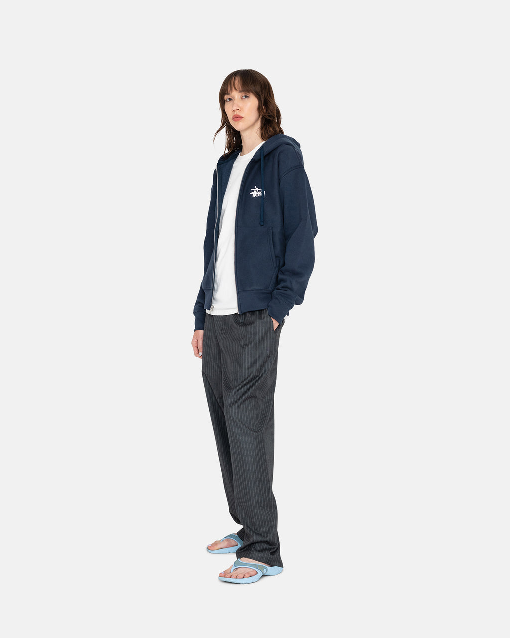 Stussy Basic Zip Felpa con Cappuccio Blu Marino | 193DYSLQM