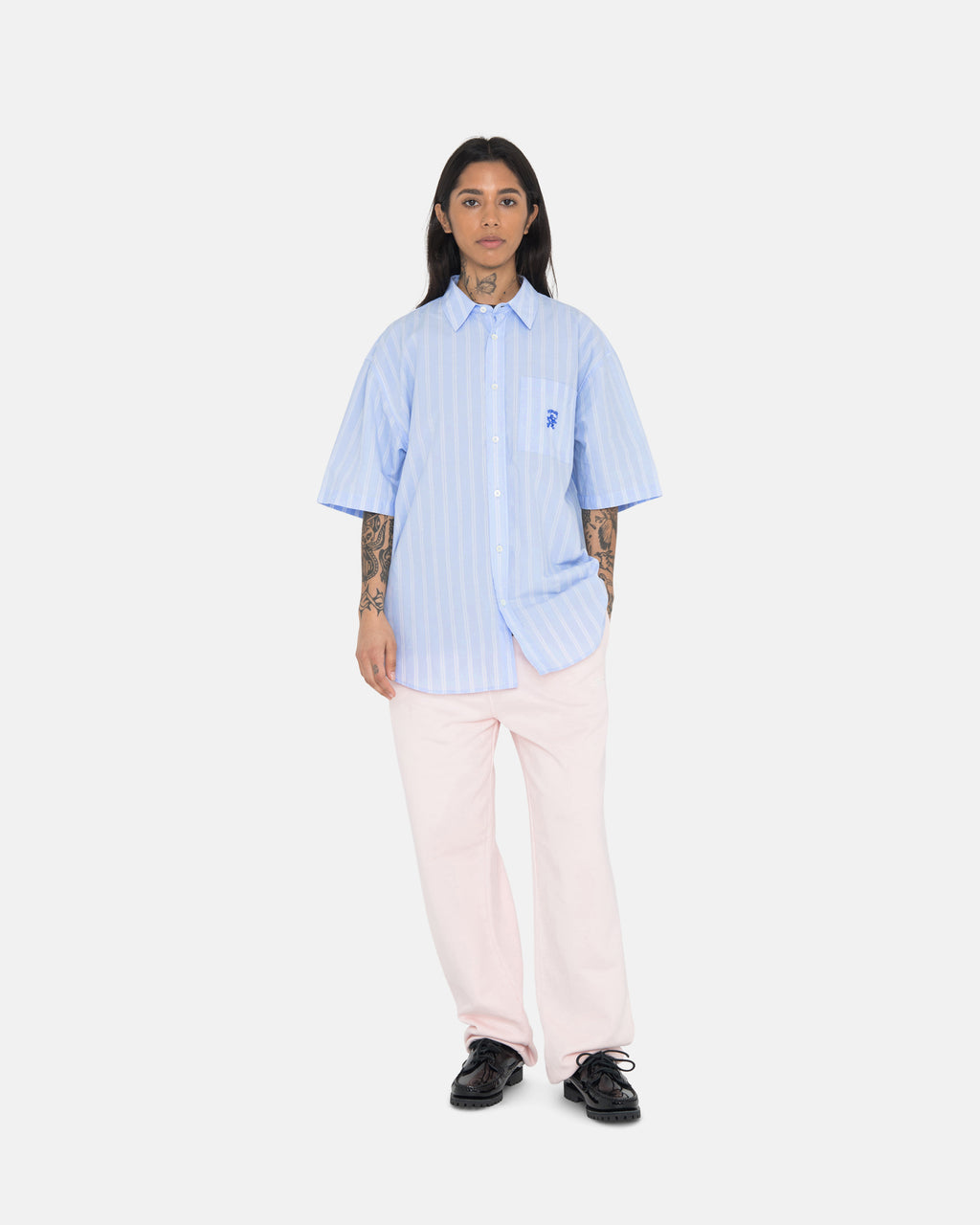 Stussy Boxy A Strisce Ss Camicie Blu Strisce | 279HTPVYB