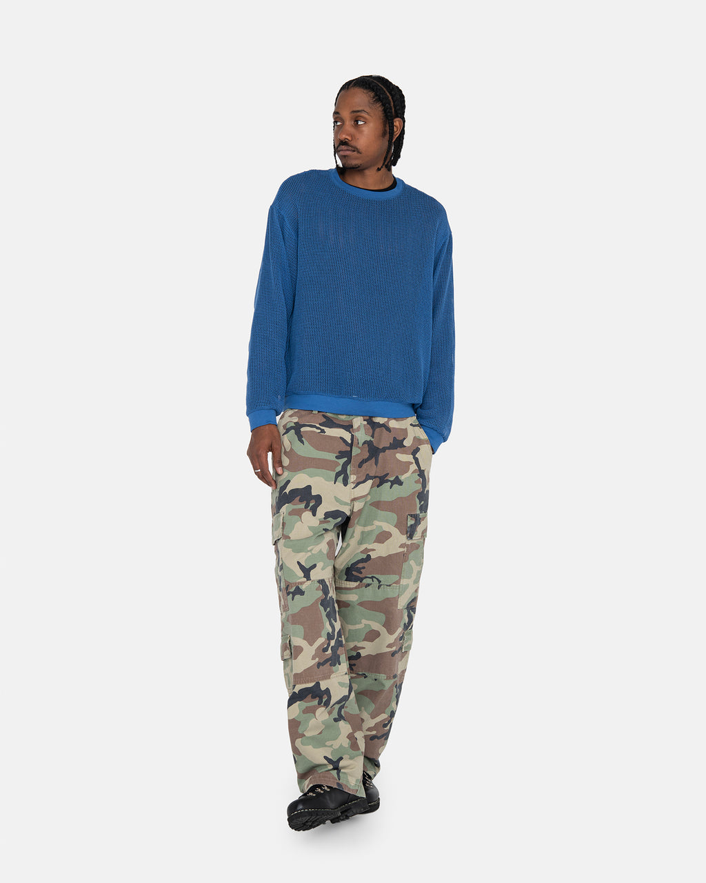 Stussy Cotone Mesh Ls Crew Camicie Blu | 214LOVKCM