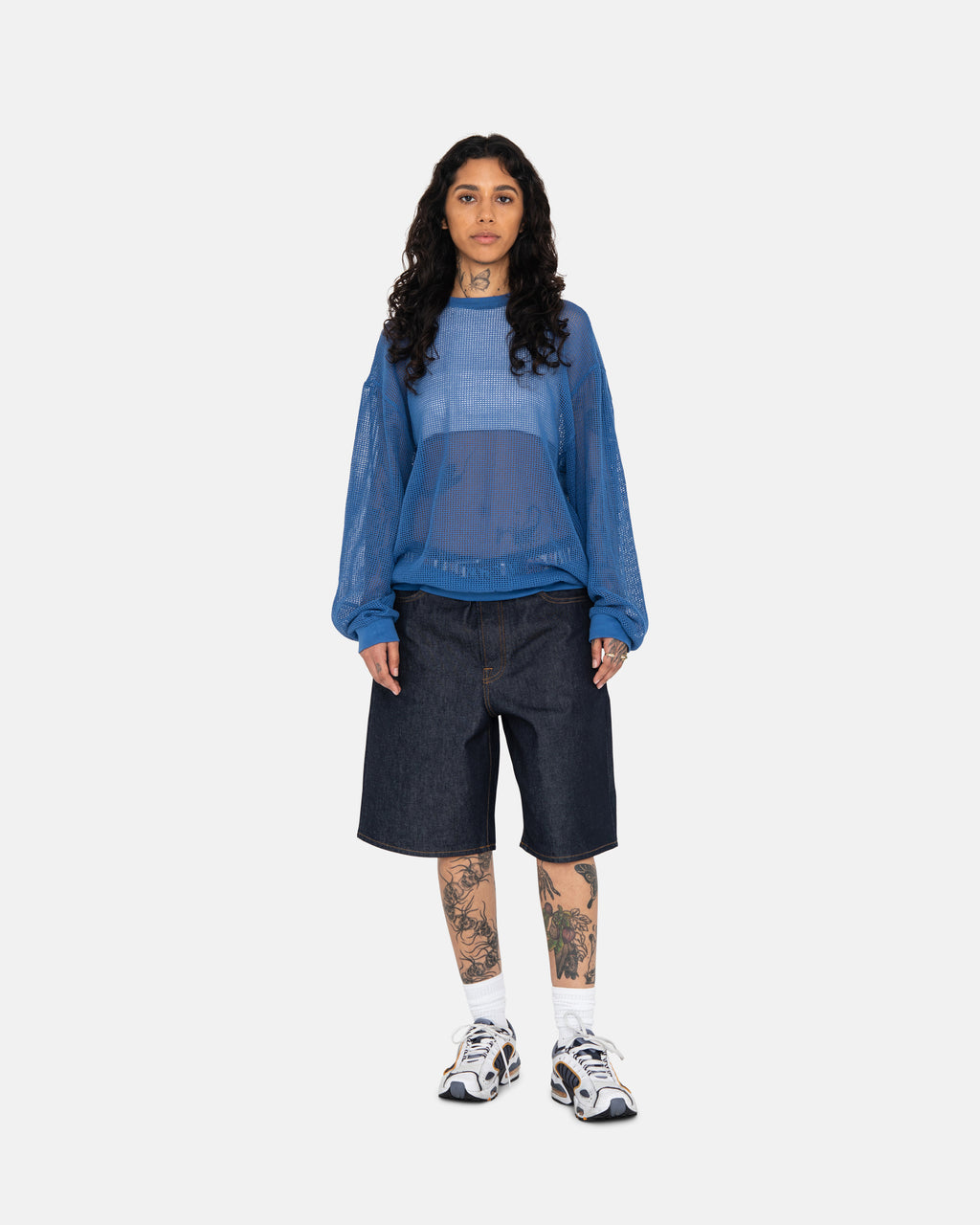 Stussy Cotone Mesh Ls Crew Camicie Blu | 214LOVKCM