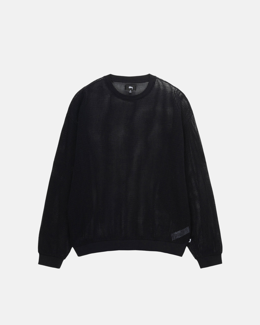 Stussy Cotone Mesh Ls Crew Camicie Nere | 019OGBNPD