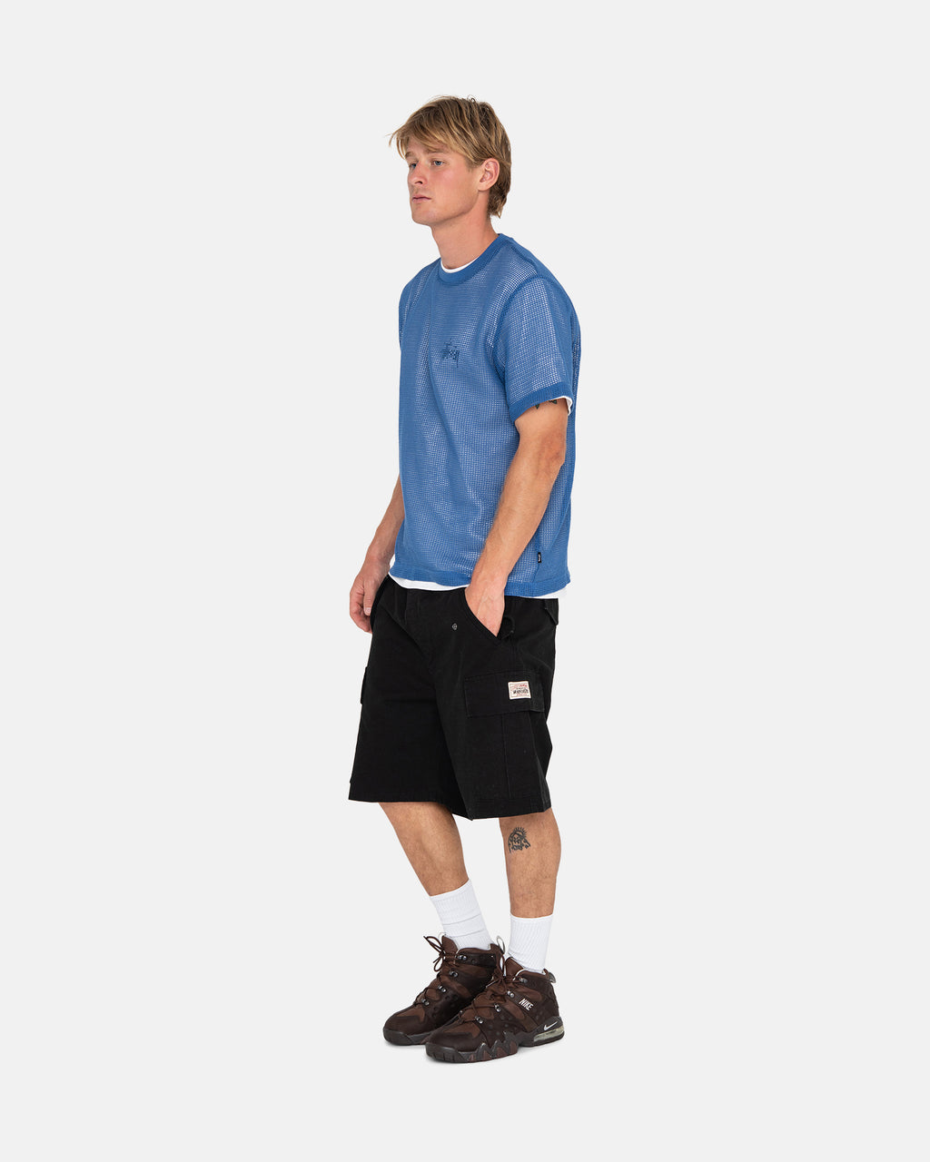 Stussy Cotone Mesh Ss Crew Camicie Blu | 803BHARGN