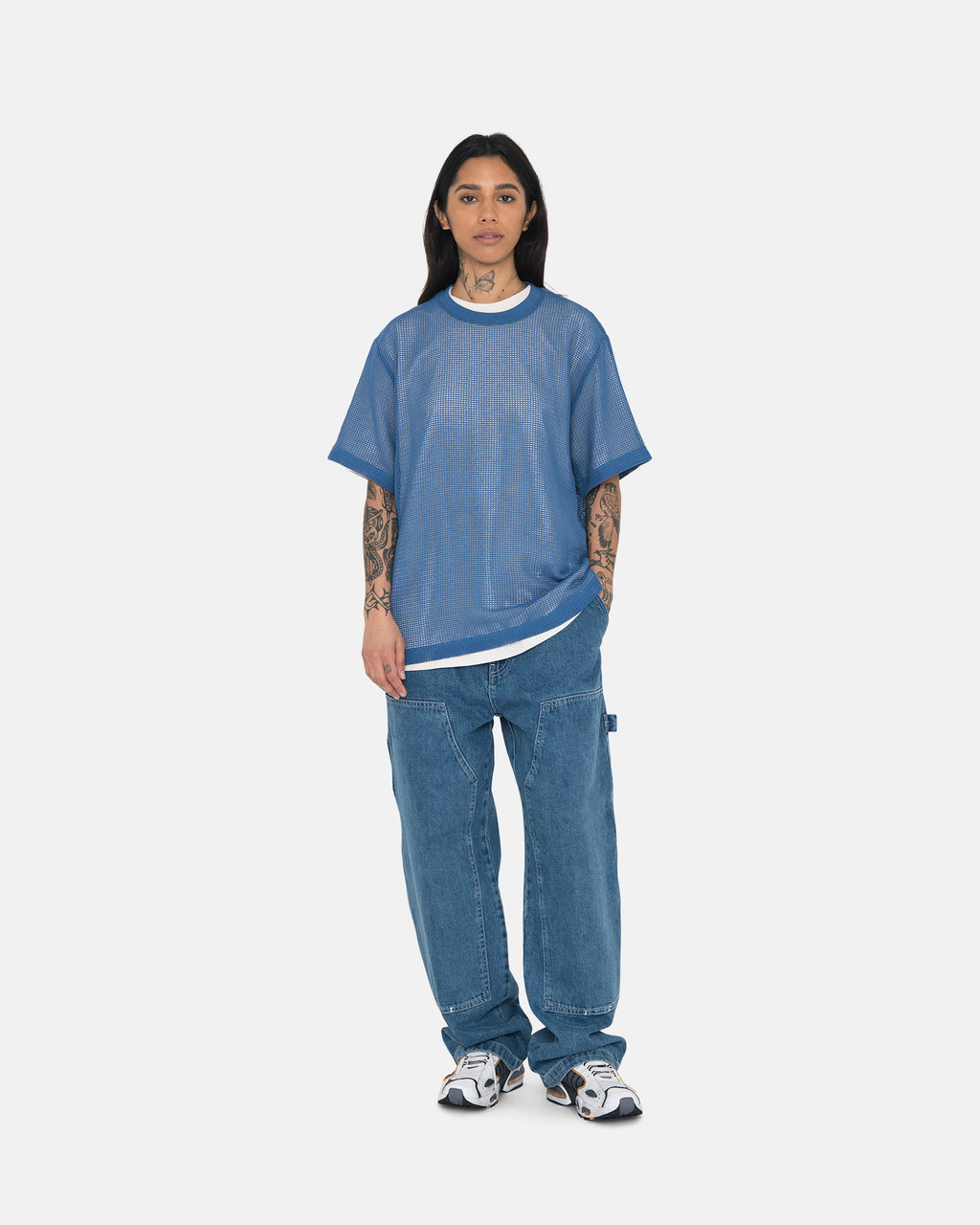 Stussy Cotone Mesh Ss Crew Camicie Blu | 803BHARGN