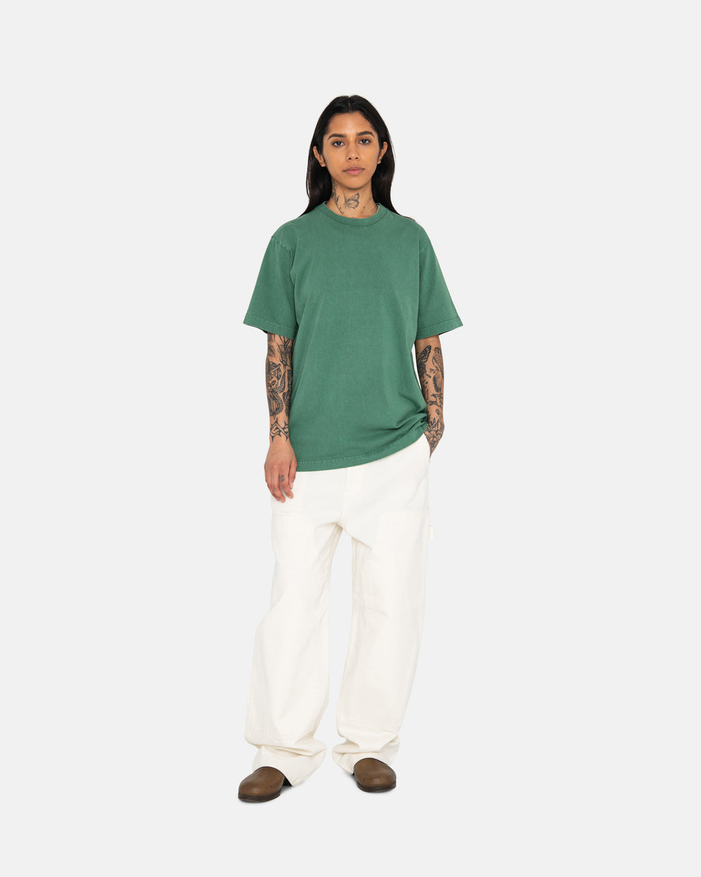 Stussy Heavyweight Pigment Dyed Crew Magliette Running Verdi Profondo | 574ZXQONC