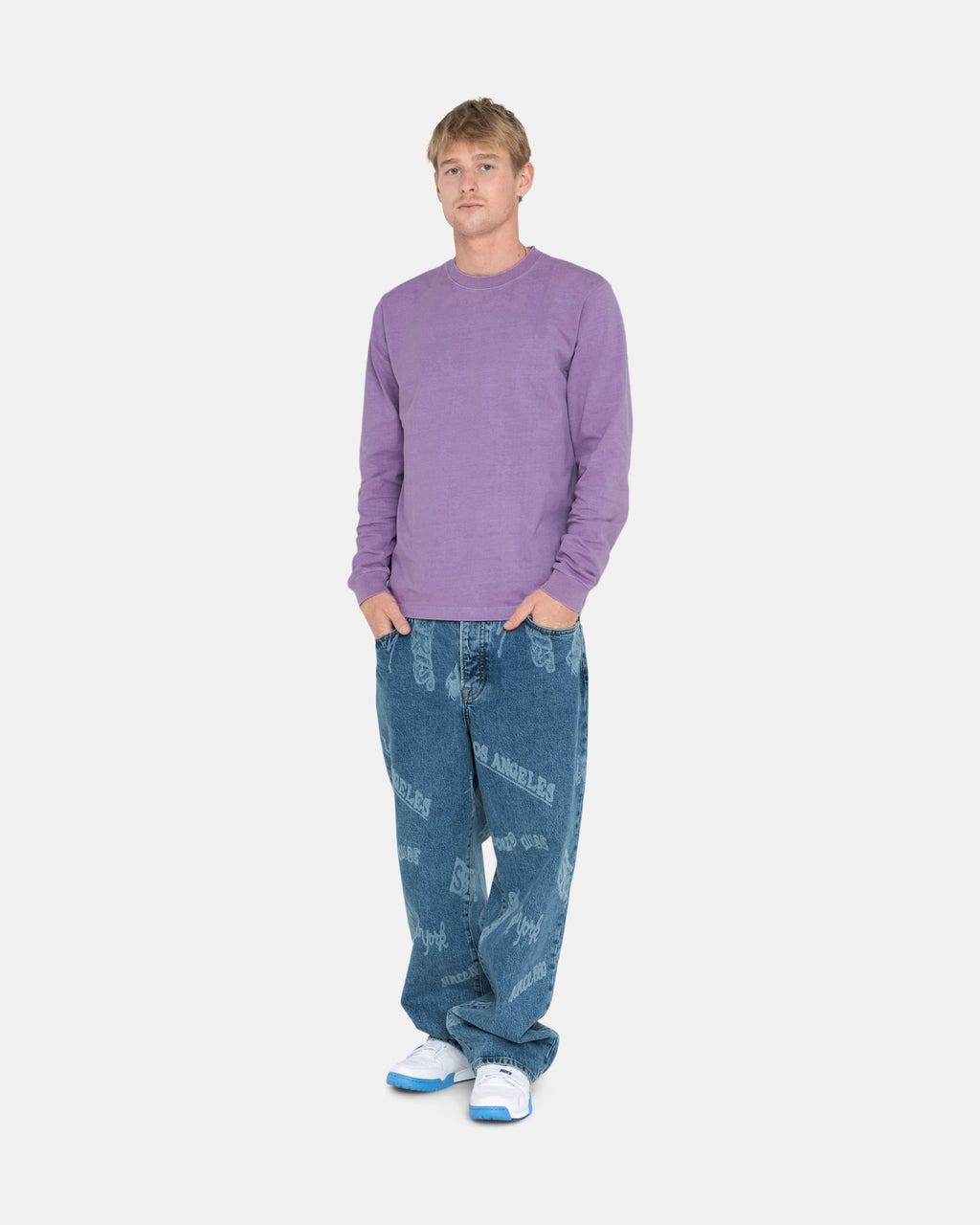 Stussy Heavyweight Pigment Dyed Ls Crew Magliette Running Lavanda | 860OQFSDB