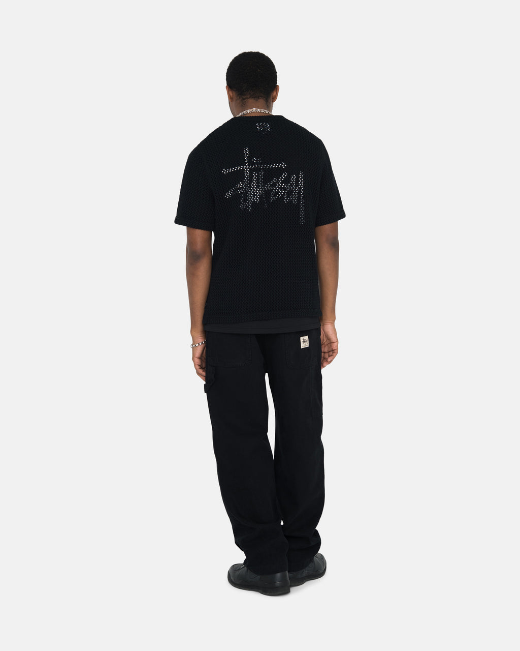 Stussy O'dyed Heavyweight Mesh Crew Camicie Nere | 587ETFQLP