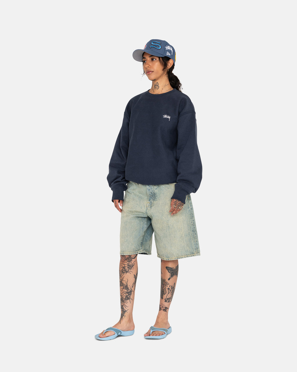 Stussy Overdyed Stock Logo Crew Pantaloncini Blu Marino | 306TLINFB