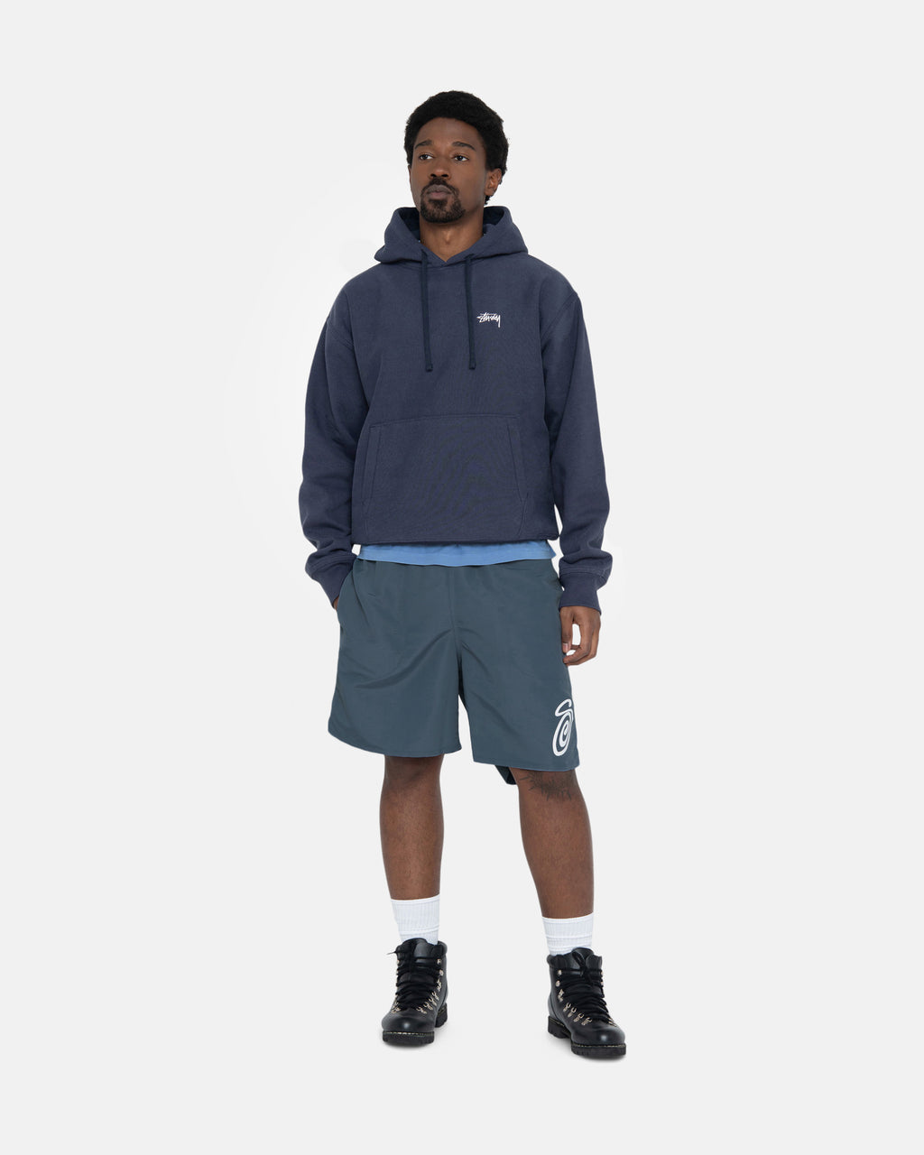 Stussy Overdyed Stock Logo Felpa con Cappuccio Blu Marino | 316QJMYLU