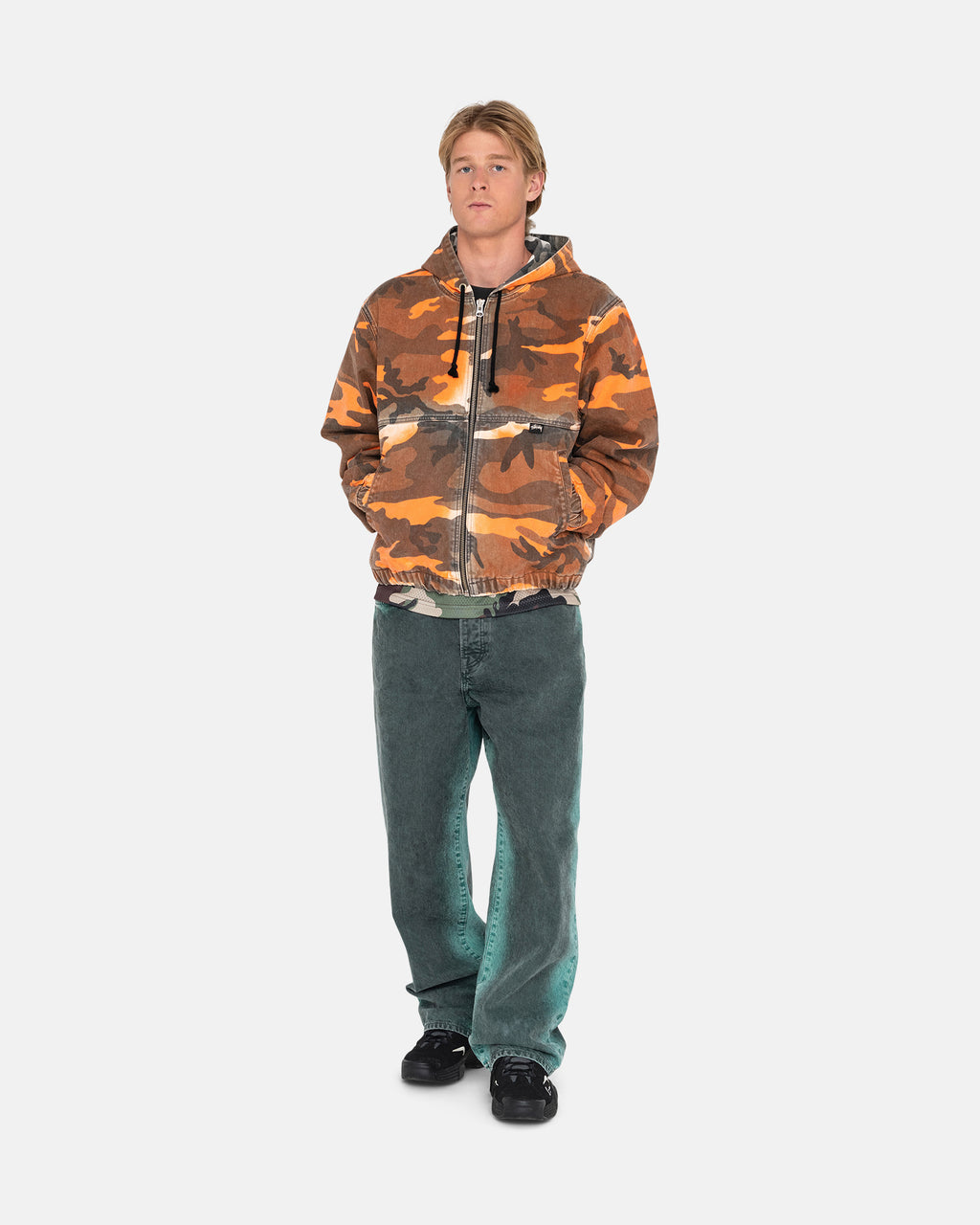 Stussy Spray Dye Con Cappuccio Lavoro Giacche Arancioni Camouflage | 078JUEVGZ