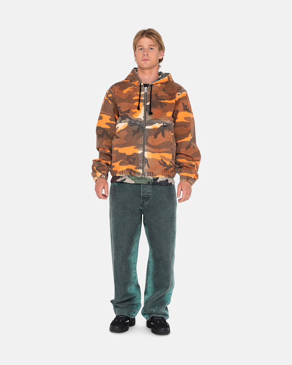 Stussy Spray Dye Con Cappuccio Lavoro Giacche Arancioni Camouflage | 078JUEVGZ