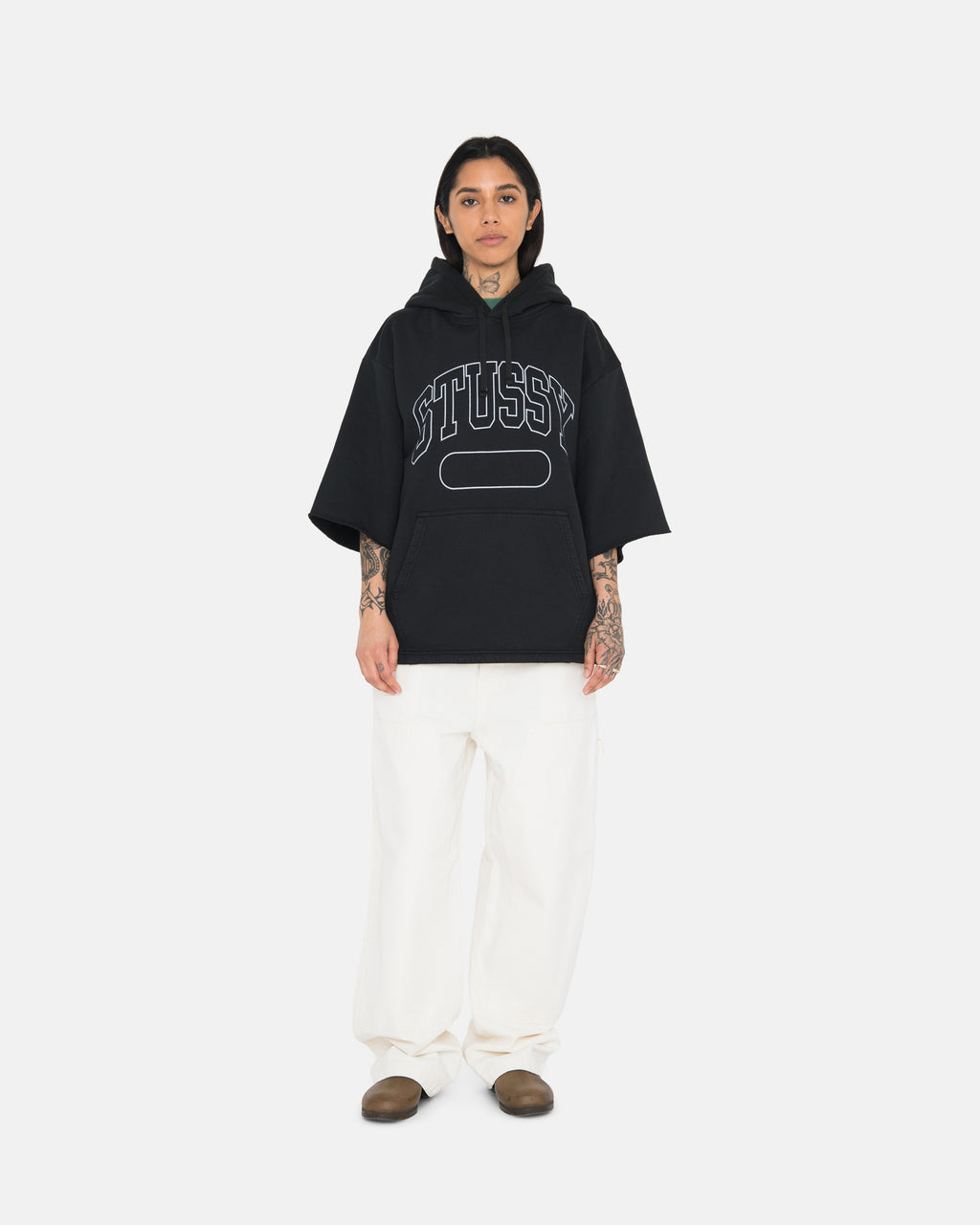 Stussy Ss Boxy Cropped Felpa con Cappuccio Nere | 645RGWSFI