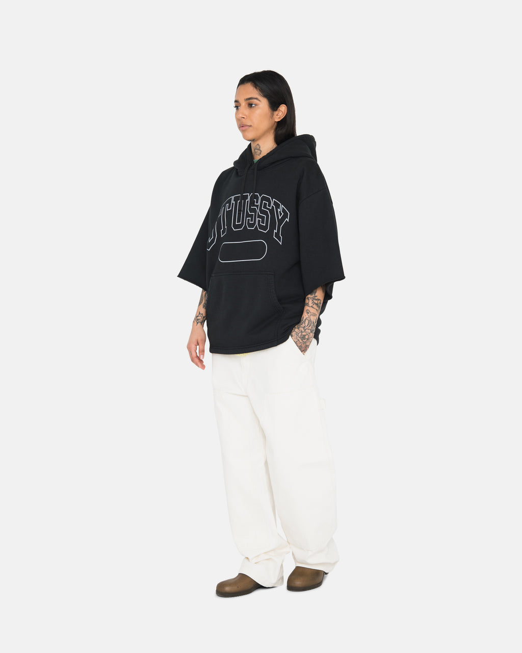 Stussy Ss Boxy Cropped Felpa con Cappuccio Nere | 645RGWSFI