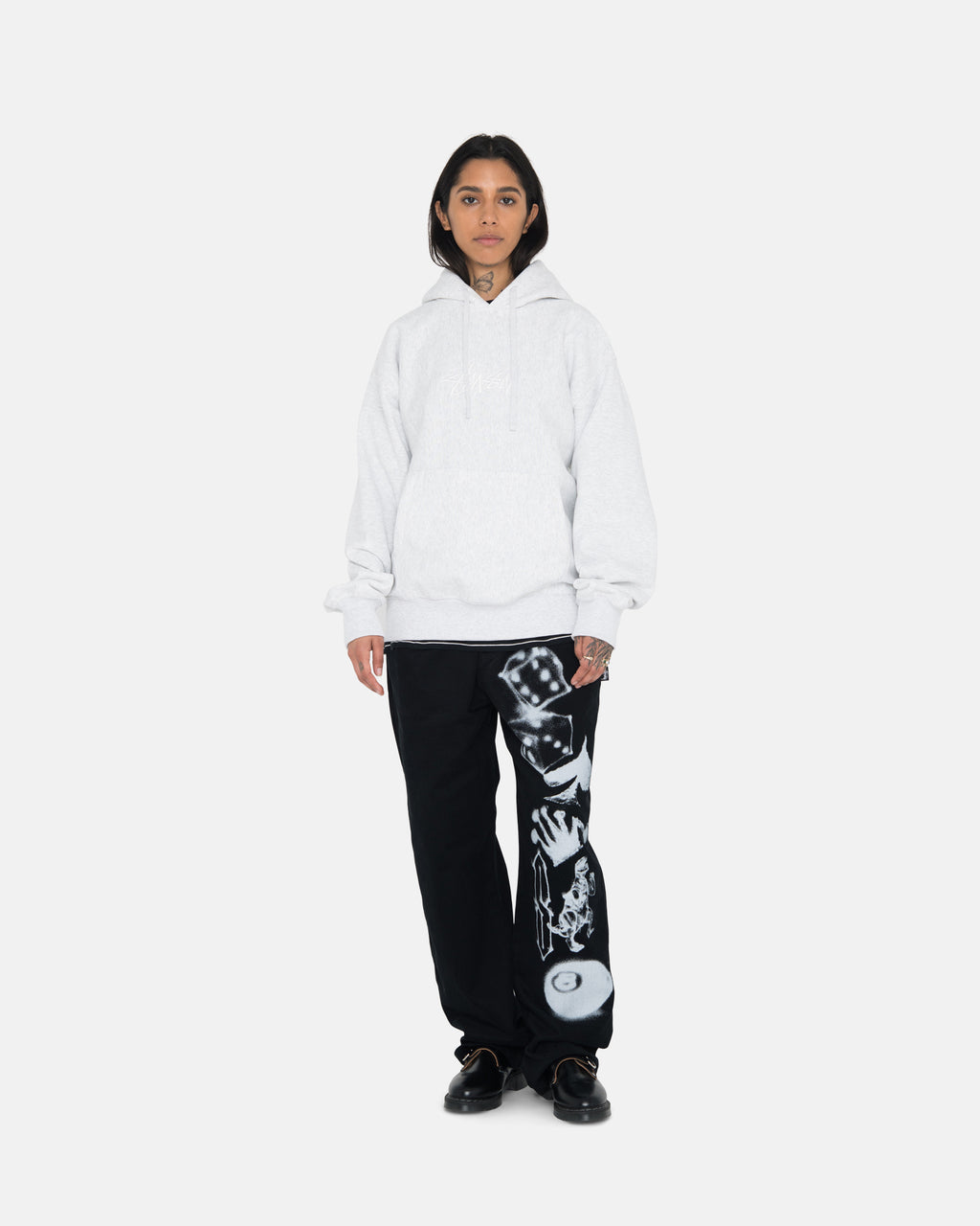 Stussy Stock Logo Applique Felpa con Cappuccio Grigie | 389OAFTPU