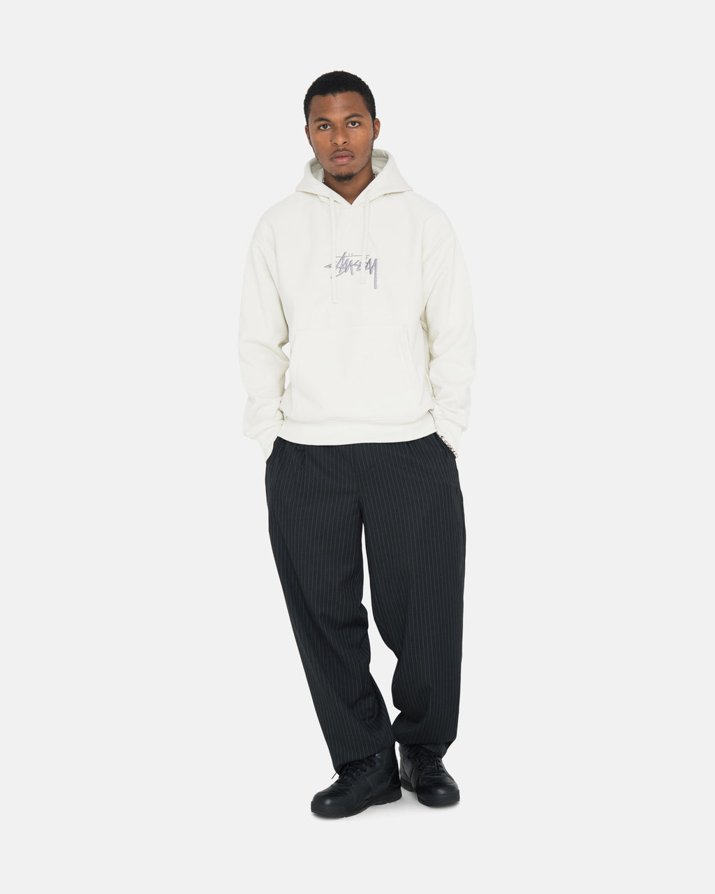 Stussy Stock Logo Applique Felpa con Cappuccio Grigie | 674LVRUMO