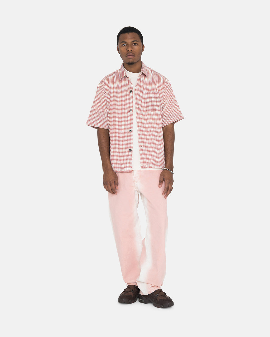 Stussy Wrinkly Gingham Ss Camicie Rosa | 367BQPKTI