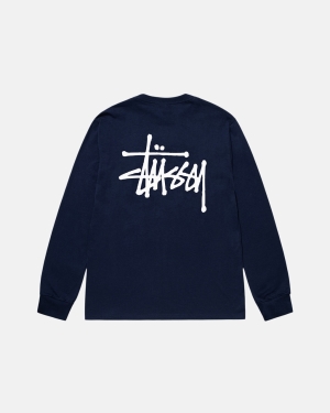 Stussy Basic Ls Magliette Running Blu Marino | 134IPRWOH