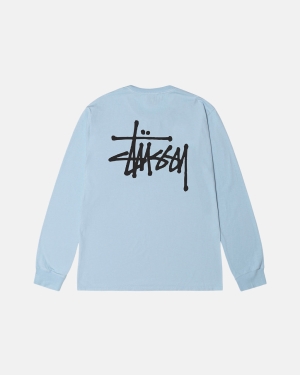 Stussy Basic Pigment Dyed Ls Magliette Running Blu | 031ZWBTGL