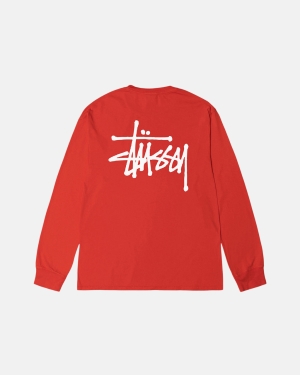 Stussy Basic Pigment Dyed Ls Magliette Running Rosa | 528XDPJZS