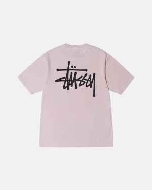 Stussy Basic Pigment Dyed Magliette Running Rosa | 653FRXWVC