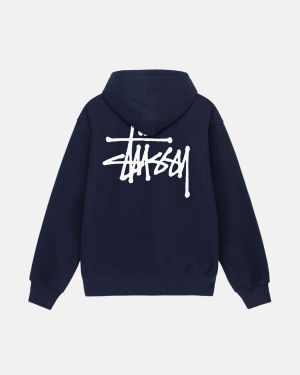 Stussy Basic Stüssy Felpa con Cappuccio Blu Marino | 162WQPITZ