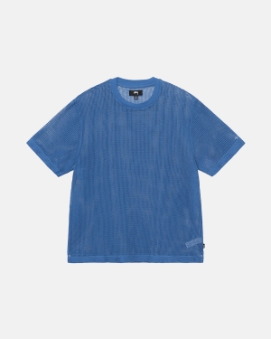 Stussy Cotone Mesh Ss Crew Camicie Blu | 803BHARGN