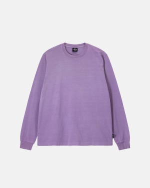 Stussy Heavyweight Pigment Dyed Ls Crew Camicie Lavanda | 480QJGNEM