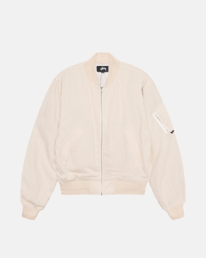 Stussy Linen Beach Bomber Giacche Beige | 561GDKQEN