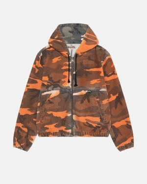 Stussy Spray Dye Con Cappuccio Lavoro Giacche Arancioni Camouflage | 078JUEVGZ