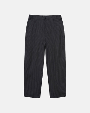 Stussy Stripe Volume A Pieghe Pantaloni Nere | 091CHZGPD